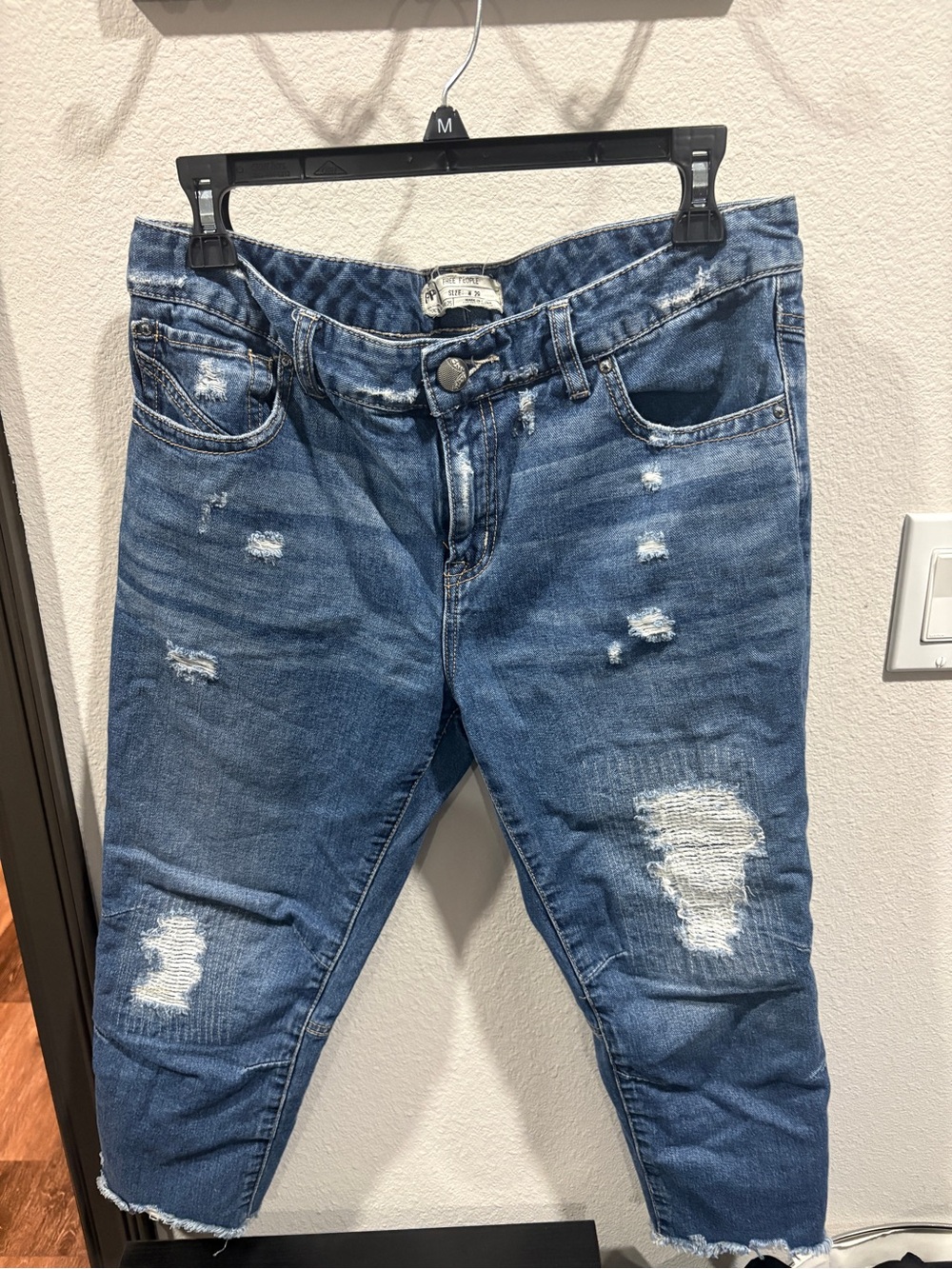 Free People Distressed Cropped Ankle Jeans in Medium Blue